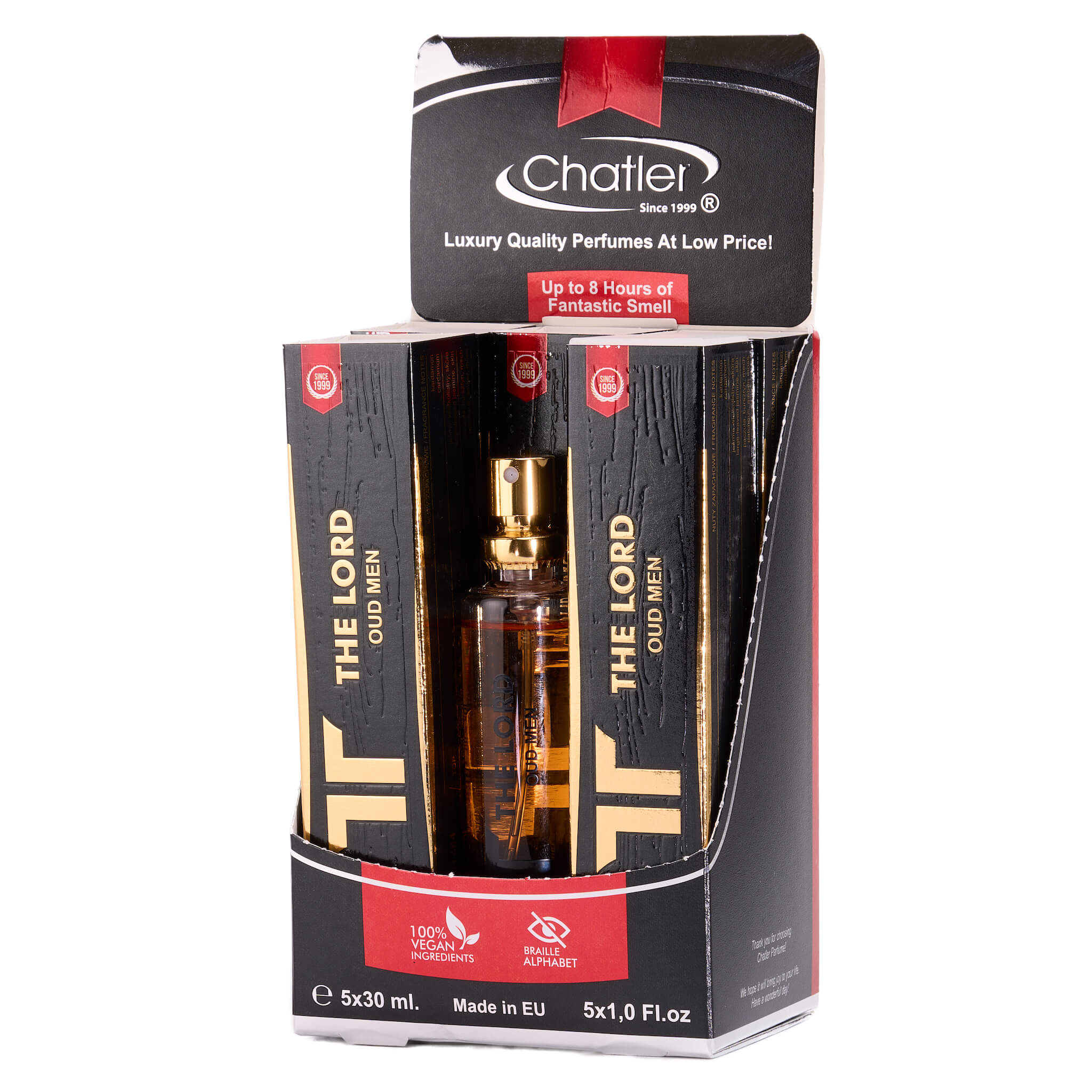 Mini Stand 5+1 Gratis - Apa de parfum Chatler - The Lord Oud Men 30 ml - Inspirat din T.F. Oud Wood (specific for Middle East & Africa)