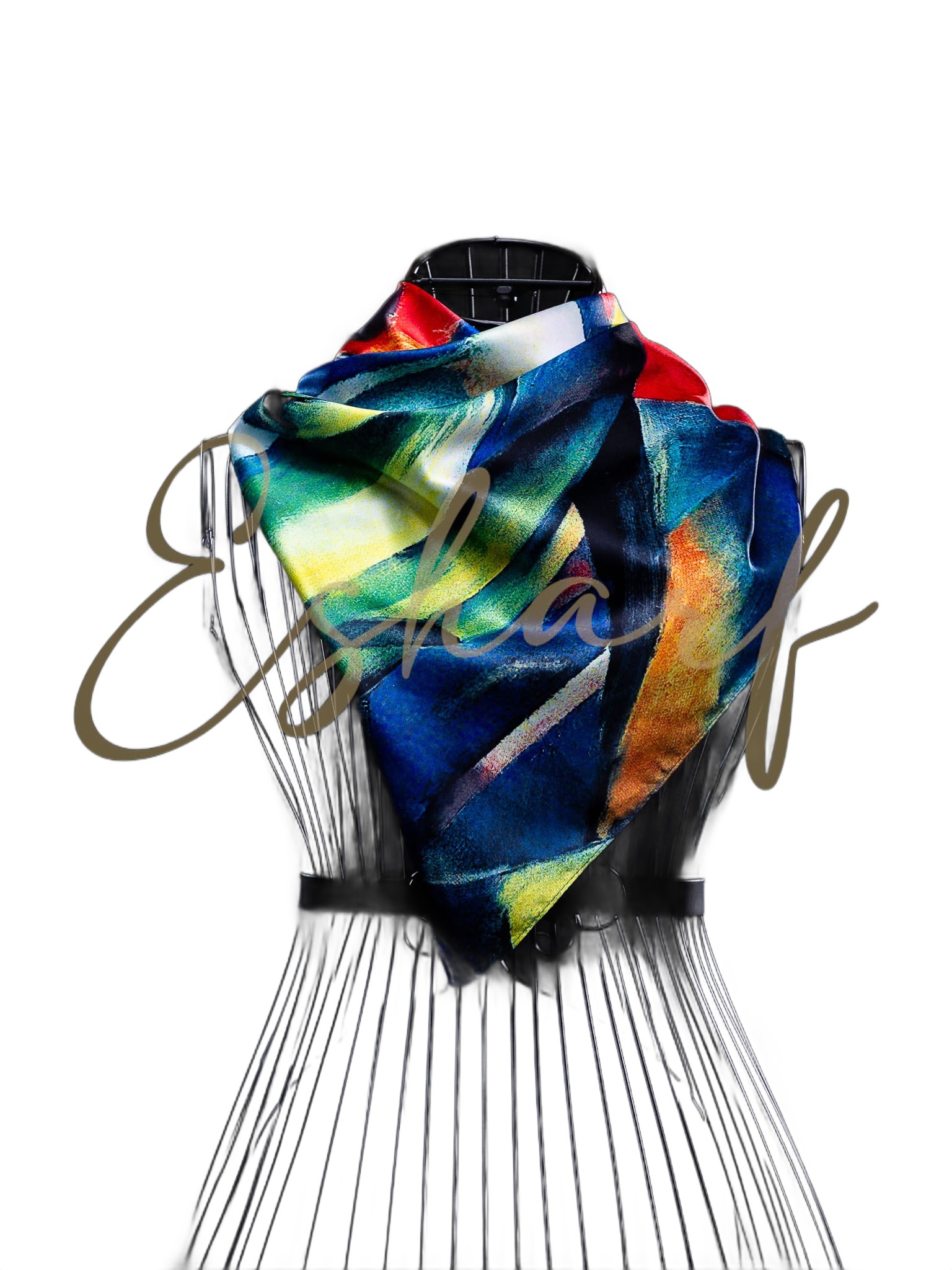 Eșarfă Pătrată din Mătase Esharf Dew, 70 x 70 cm, Multicoloră în Nuanțe de Crem, Negru și Roz, Elegantă și Versatilă pentru Gât, Păr, Umeri sau Geantă