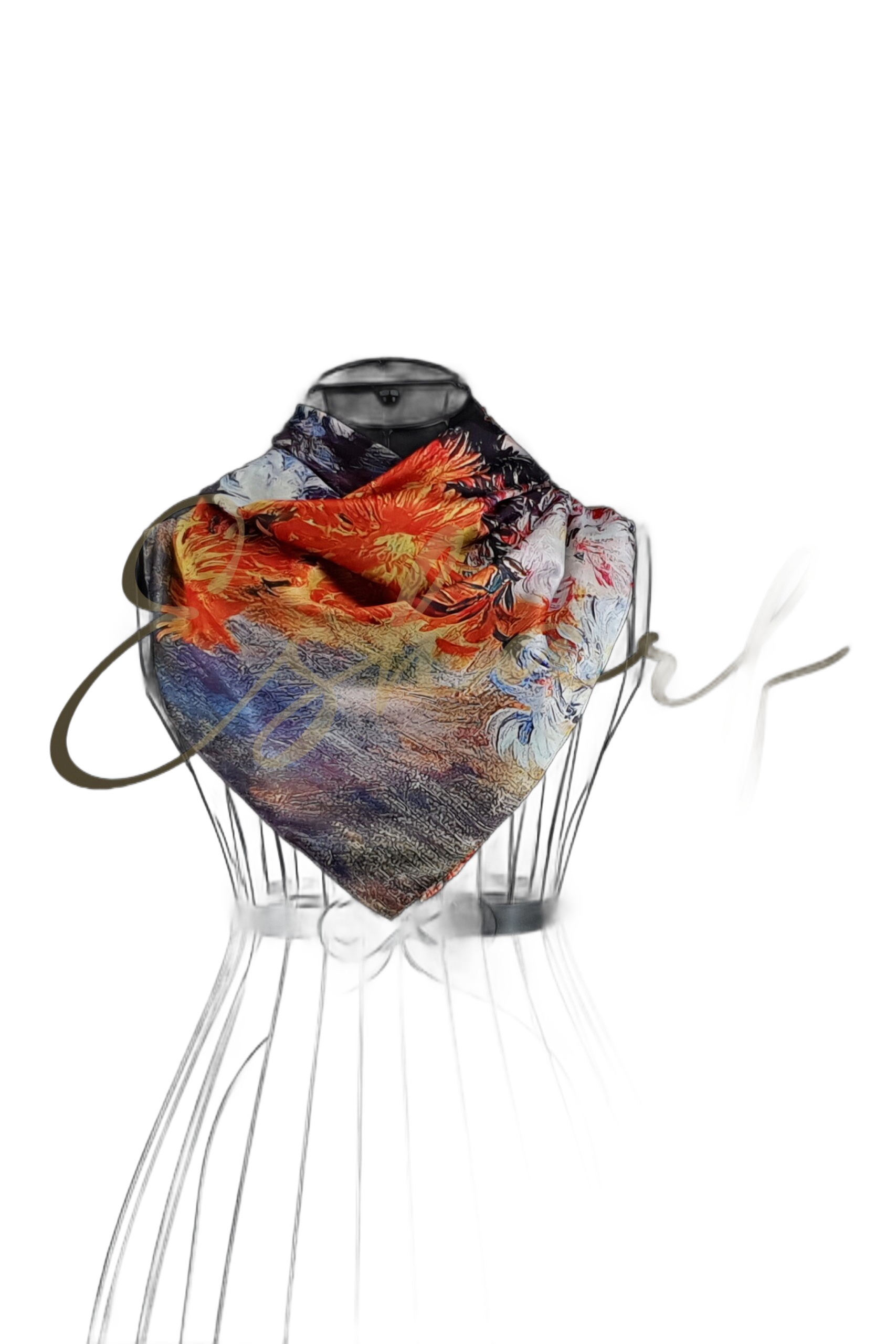 Eșarfă Pătrată din Mătase Esharf, Multicoloră, Crem, Negru și Roz, 70 x 70 cm, Accesoriu Elegant și Versatil pentru Ținute de Zi sau Ocazii Speciale