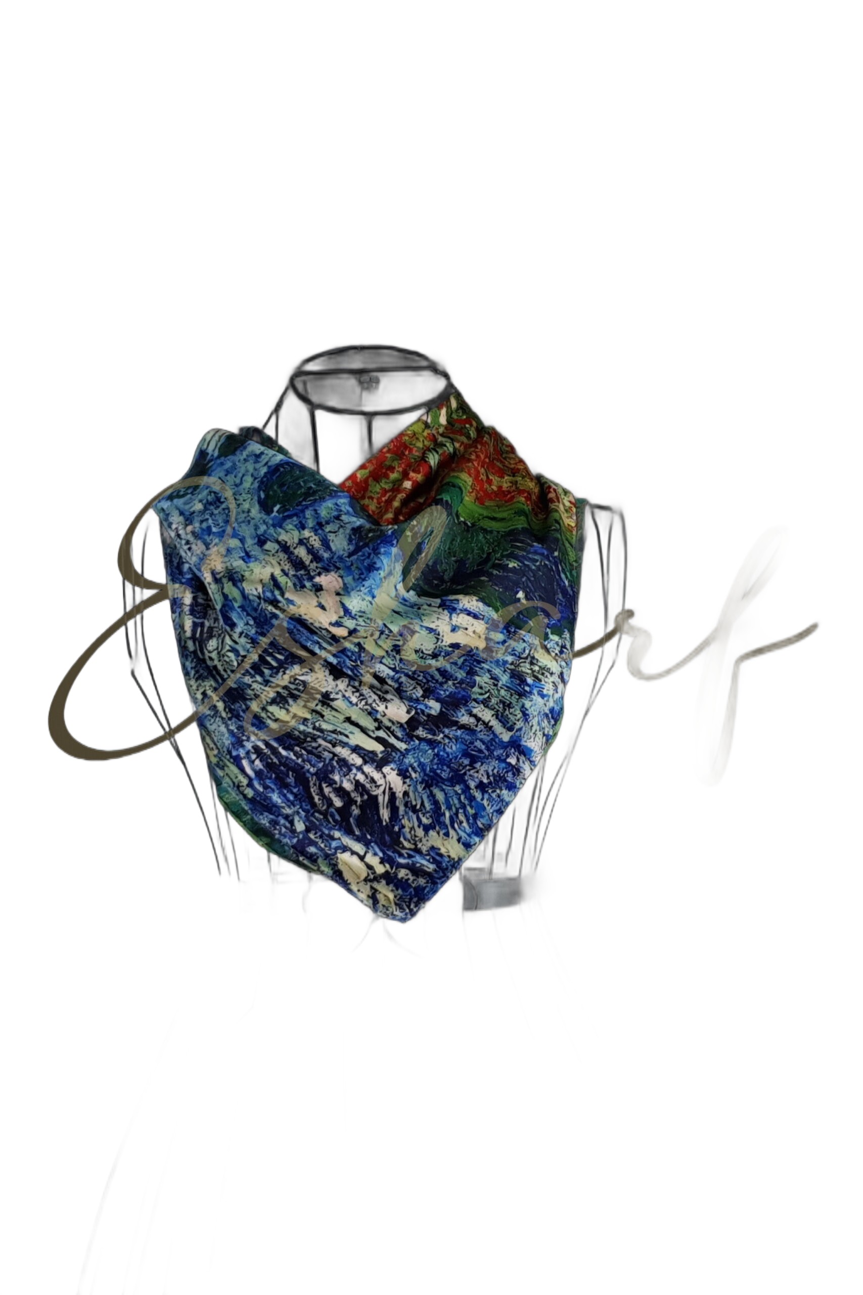 Eșarfă Pătrată din Mătase Aretes, Reversibilă și Multicoloră, 70 x 70 cm, Accesoriu Elegant pentru Gât, Umeri, Păr sau Geantă
